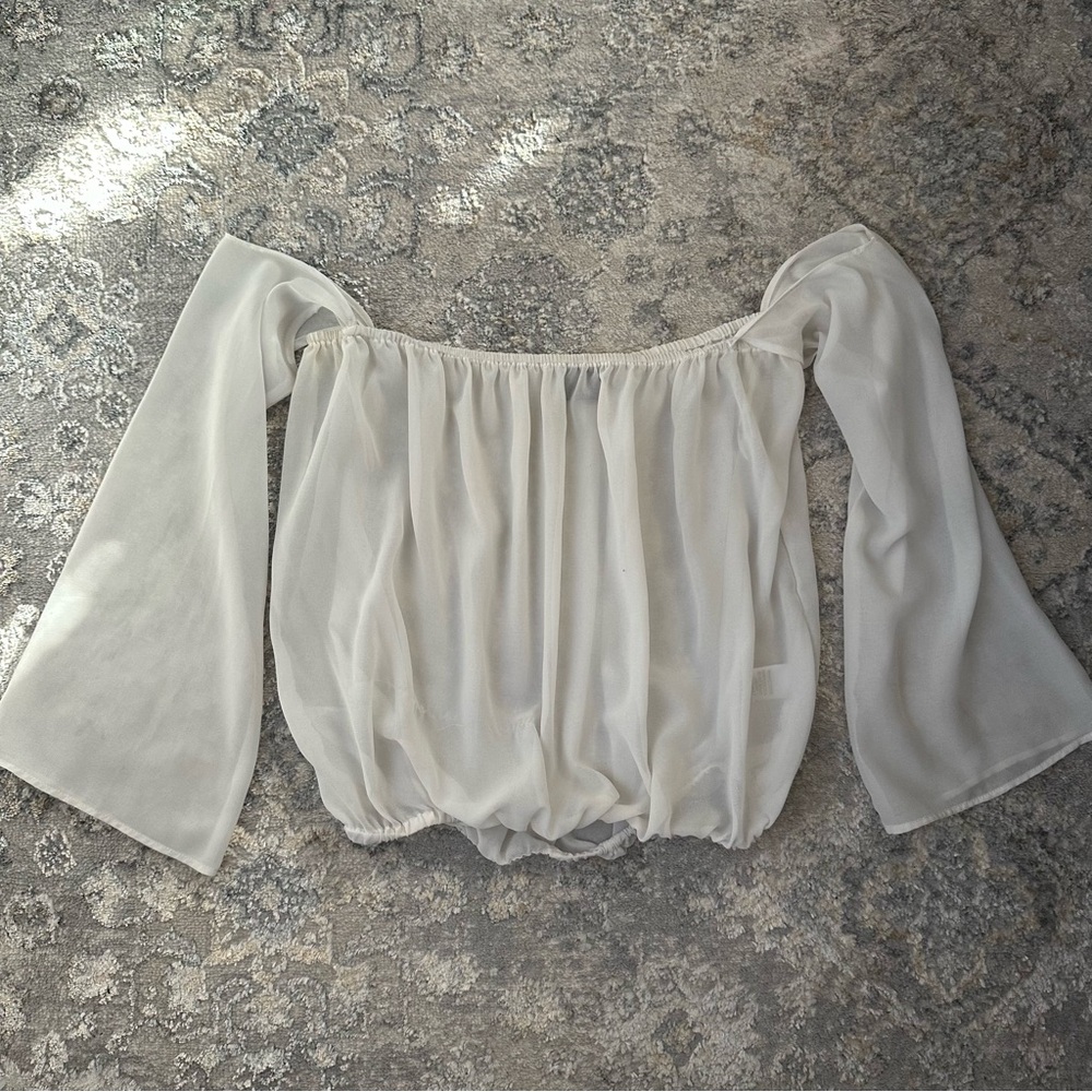 Hot Miami Styles Off-Shoulder Cream Sheer Blouse